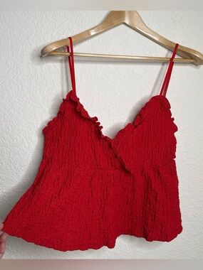 Lulus Textured Ruffle Cami Top, Red, NWT, Size XL Boho Flirty Babydoll
